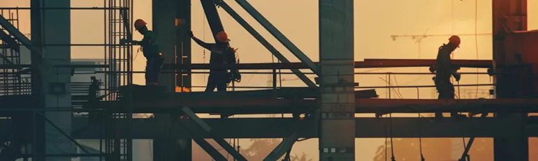 Three people crossing a bridge on a facility site (Photo)